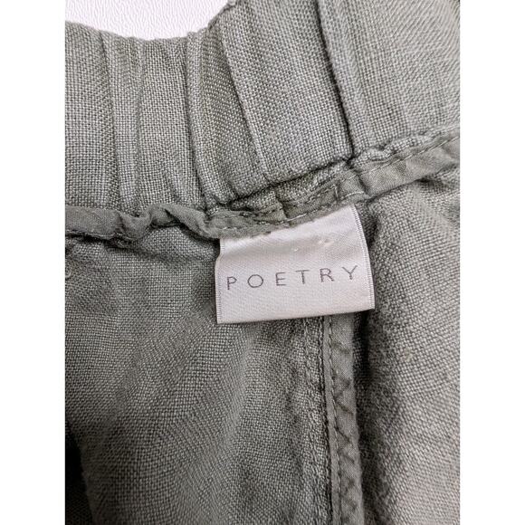 Poetry Linen Balloon Barrel Pants Green Size 14 Cropped Lagenlook Boho - Picture 5 of 11